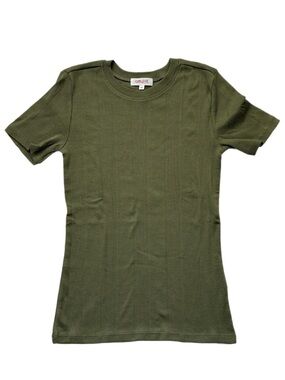 Goldie Olive Green Ribbed Short Sleeve Tee XS NEW